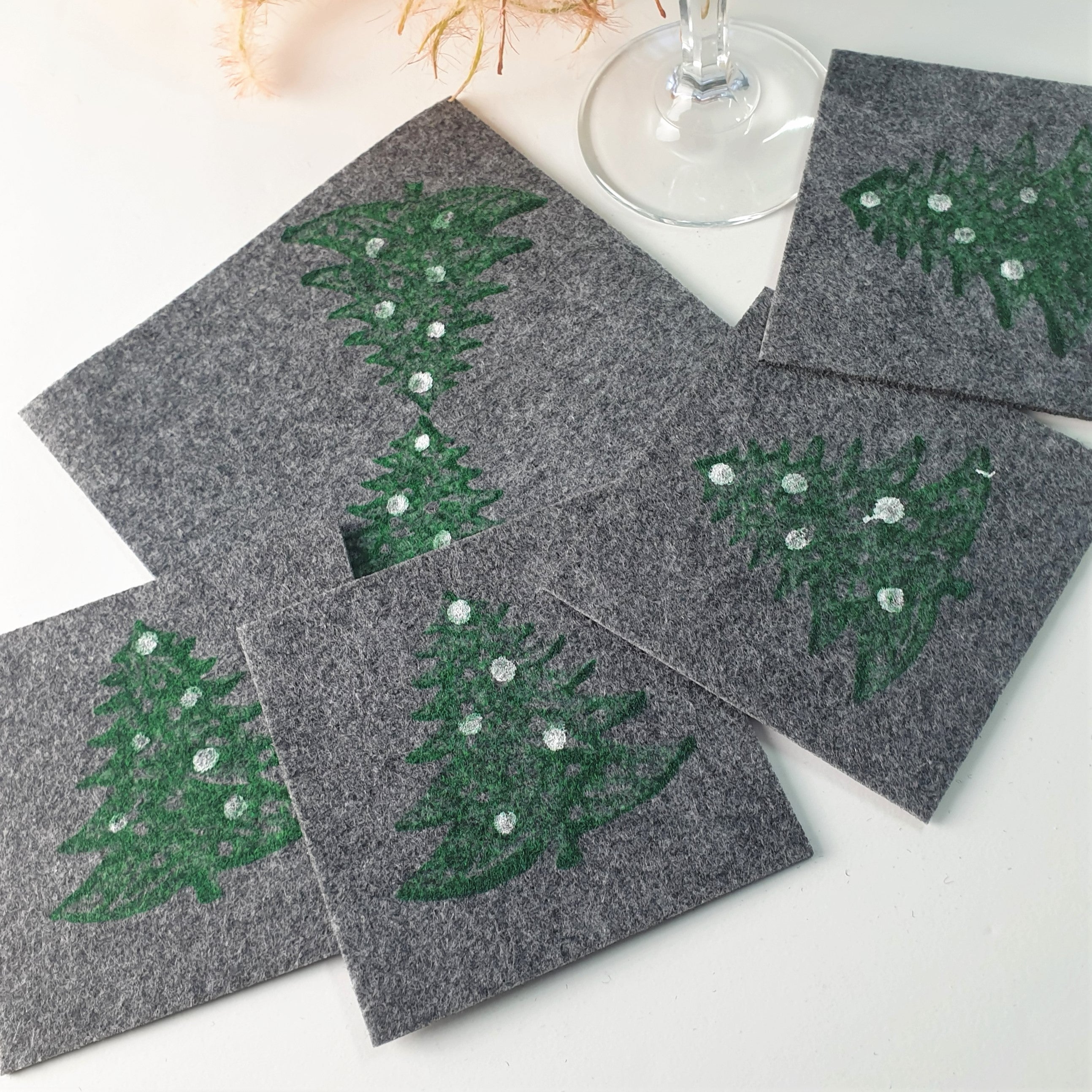 Handdruck - Untersetzer Set "Tanne"